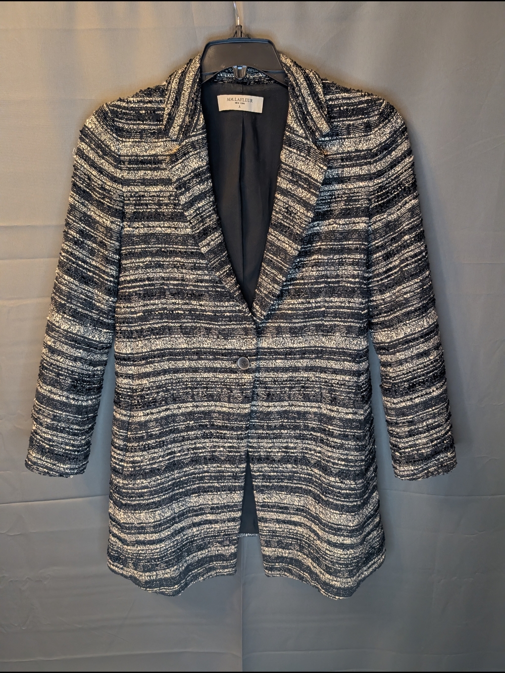 M.M.LaFleur The Wells Tweed Blazer Jacket Black Cream Bouclé